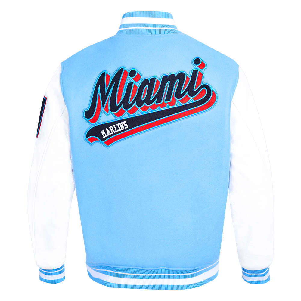 MLB MIAMI MARLINS SCRIPT TAIL MEN'S RIB WOOL VARSITY (UNIVERSITY BLUE/WHITE)