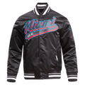 MLB MIAMI MARLINS SCRIPT TAIL MEN'S SATIN JACKET (BLACK)