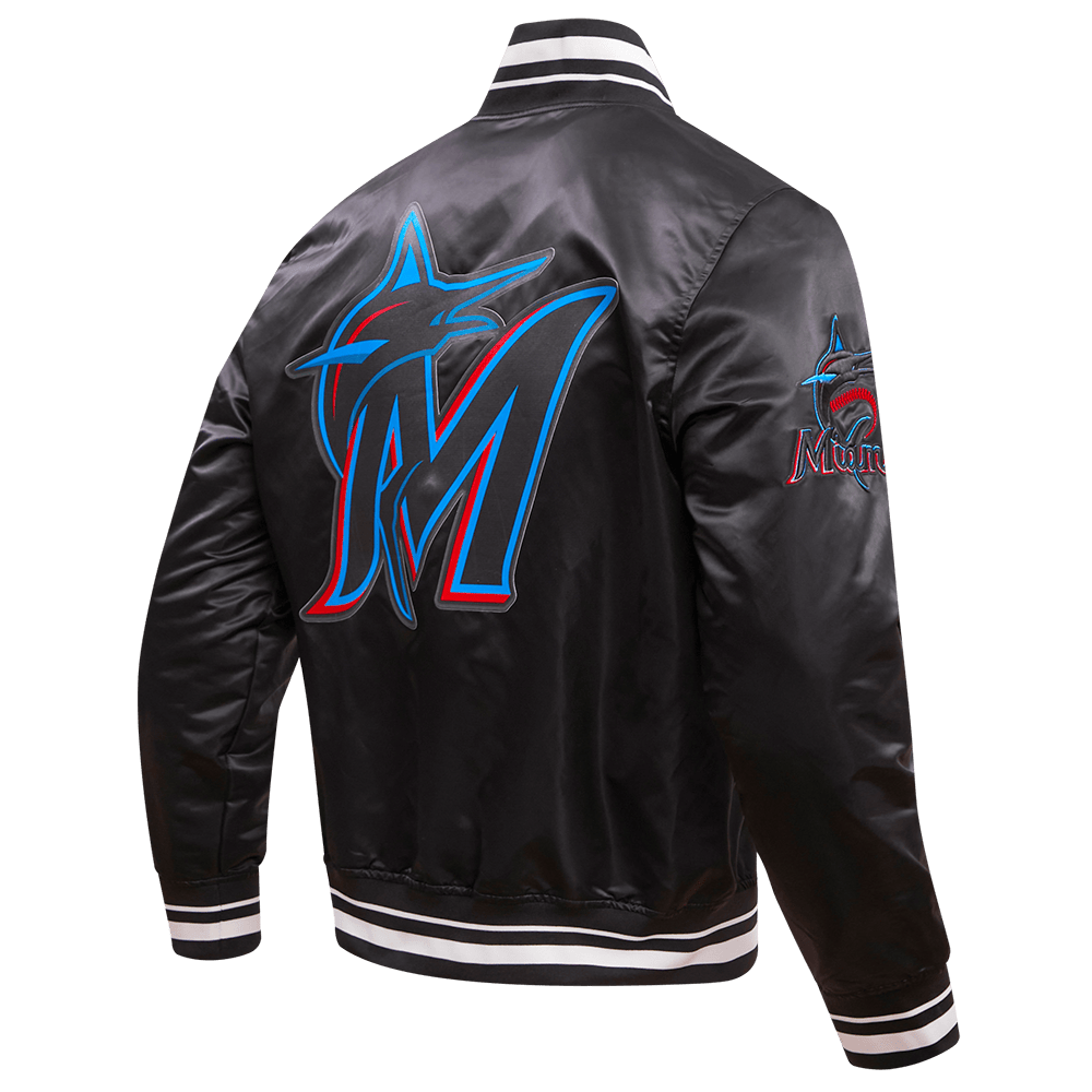 MLB MIAMI MARLINS SCRIPT TAIL MEN'S SATIN JACKET (BLACK)