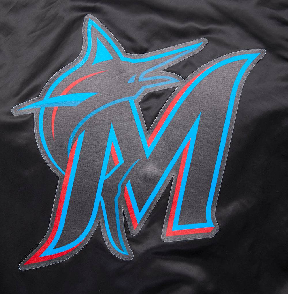MLB MIAMI MARLINS SCRIPT TAIL MEN'S SATIN JACKET (BLACK)