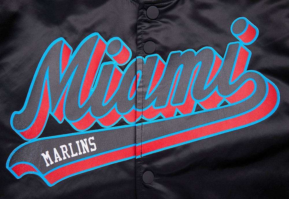 MLB MIAMI MARLINS SCRIPT TAIL MEN'S SATIN JACKET (BLACK)