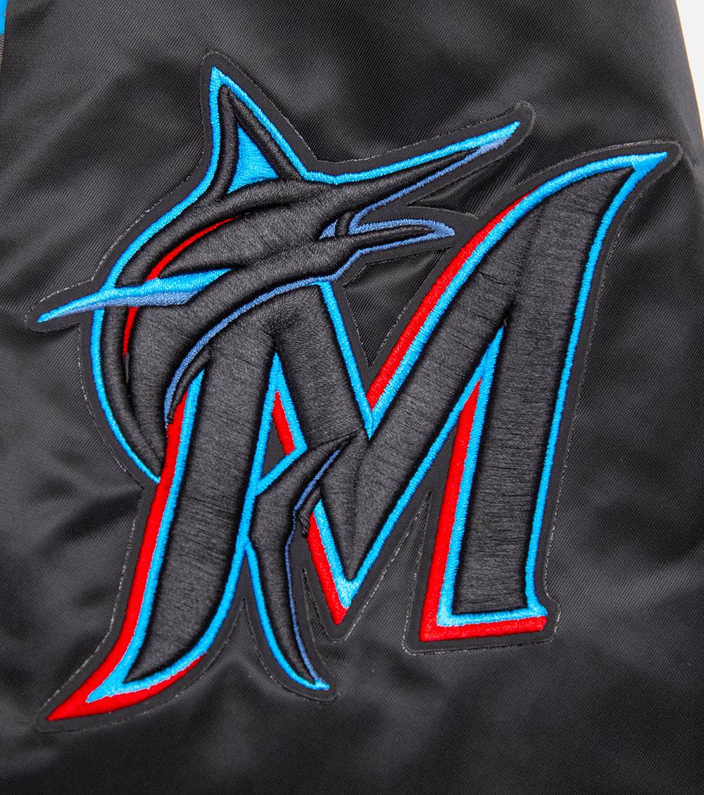 MLB MIAMI MARLINS SCRIPT TAIL MEN'S SATIN JACKET (BLACK)