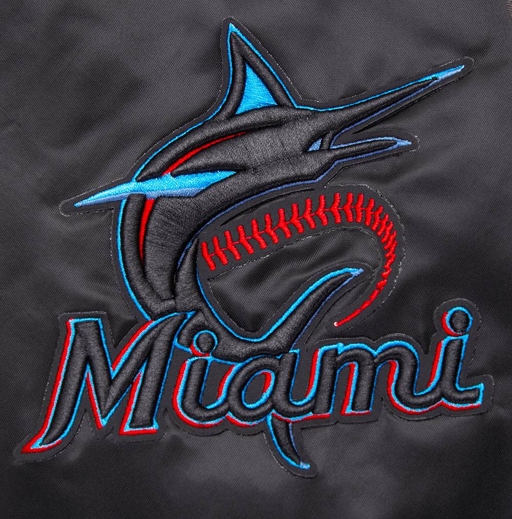 MLB MIAMI MARLINS SCRIPT TAIL MEN'S SATIN JACKET (BLACK)