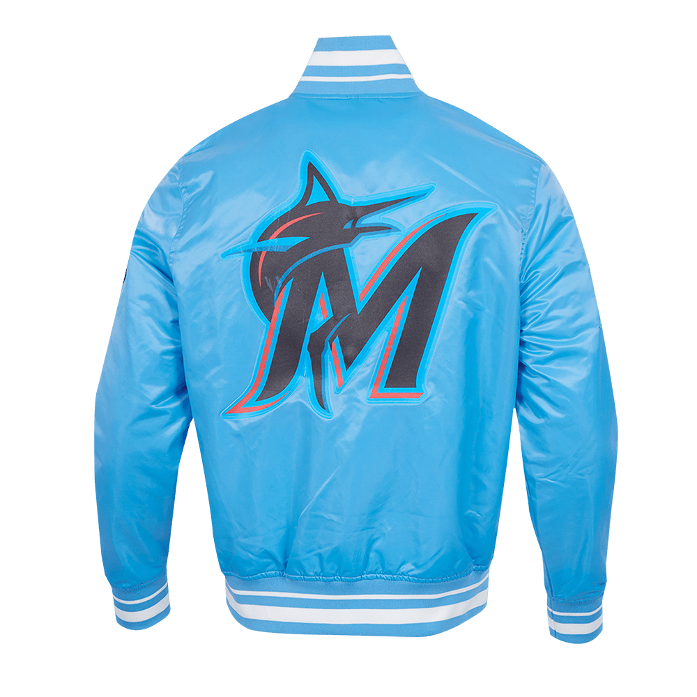 MLB MIAMI MARLINS SCRIPT TAIL MEN'S SATIN JACKET (UNIVERSITY BLUE)