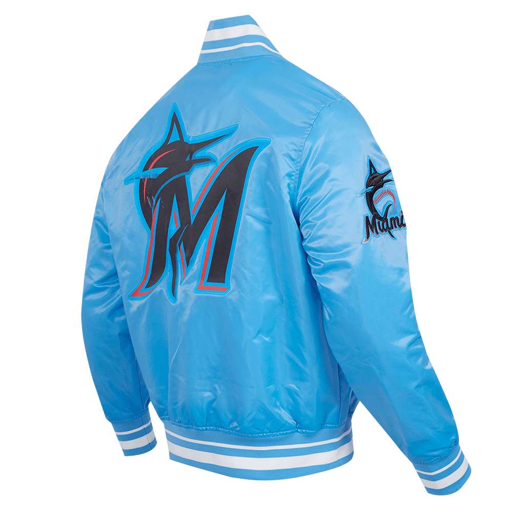MLB MIAMI MARLINS SCRIPT TAIL MEN'S SATIN JACKET (UNIVERSITY BLUE)