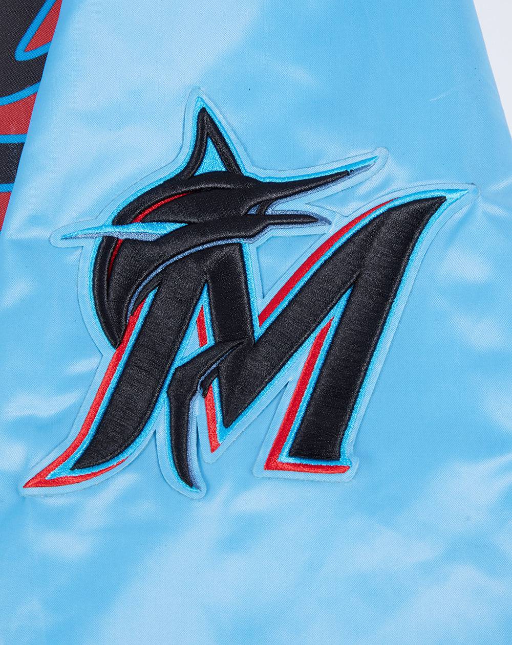 MLB MIAMI MARLINS SCRIPT TAIL MEN'S SATIN JACKET (UNIVERSITY BLUE)