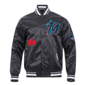 MLB MIAMI MARLINS OLD ENGLISH MEN'S RIB SATIN JACKET (BLACK)