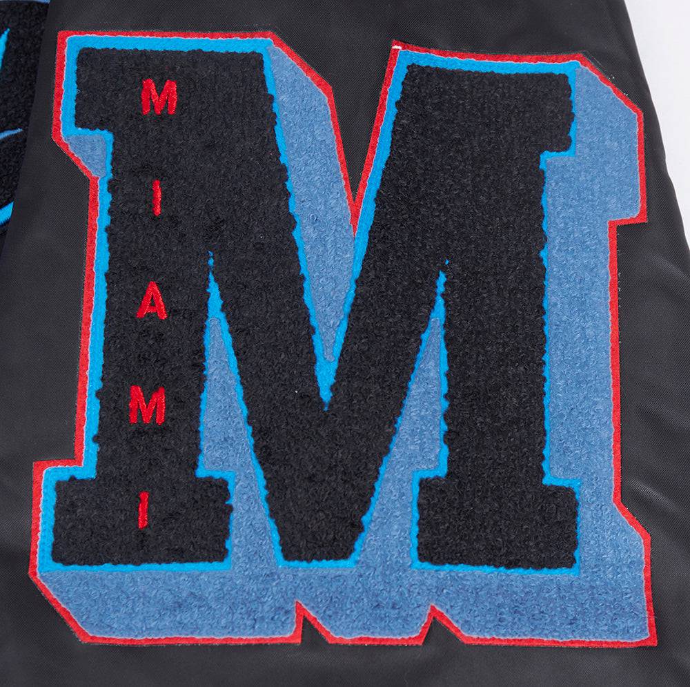 MLB MIAMI MARLINS OLD ENGLISH MEN'S RIB SATIN JACKET (BLACK)