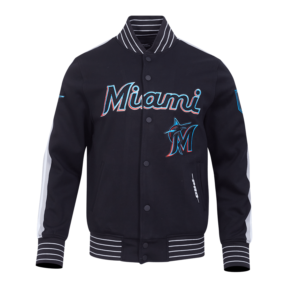 MLB MIAMI MARLINS CURRENT LOGO PRO GAME DAY MEN'S DOUBLE KNIT JACKET (BLACK/SILVER/WHITE)