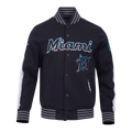 MLB MIAMI MARLINS CURRENT LOGO PRO GAME DAY MEN'S DOUBLE KNIT JACKET (BLACK/SILVER/WHITE)