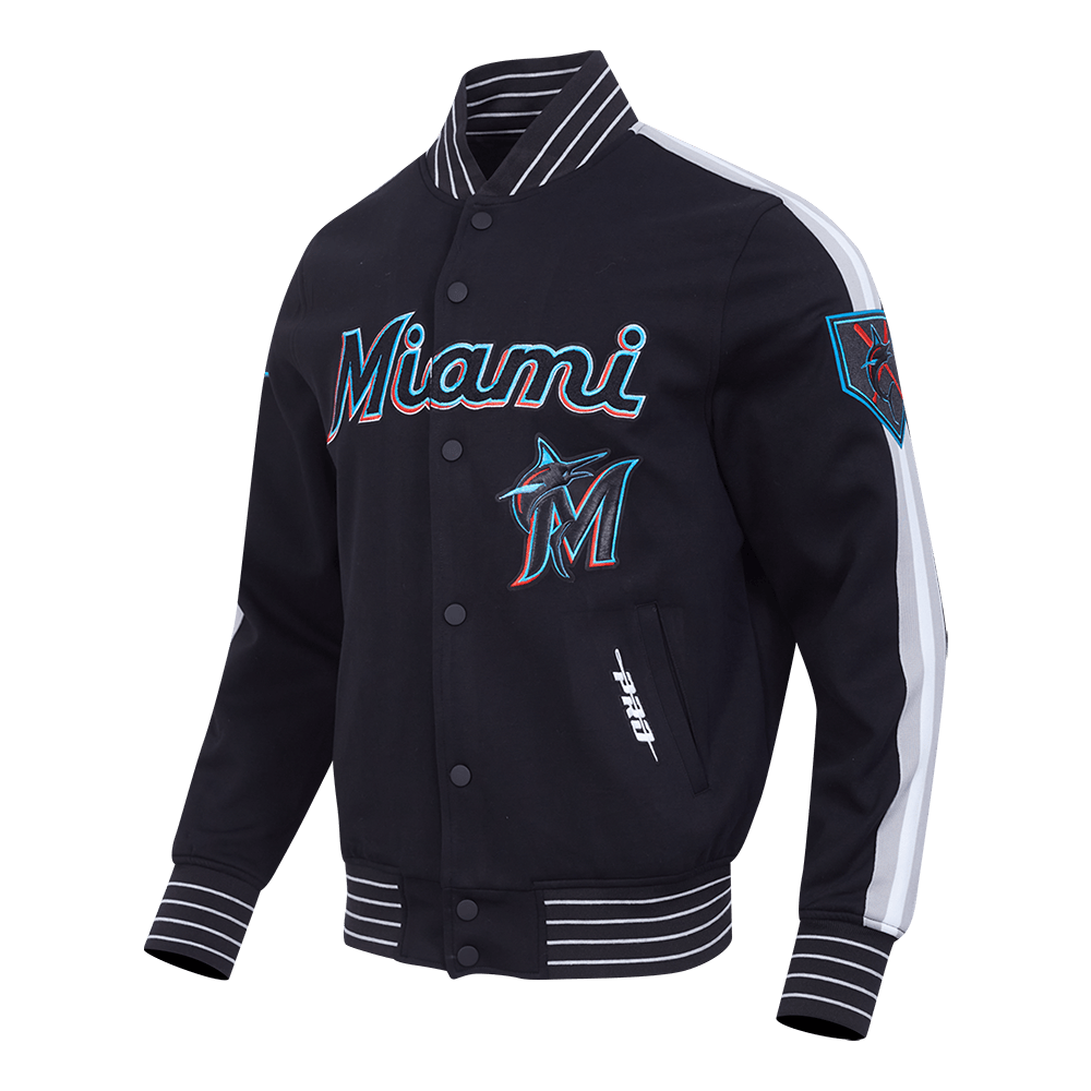 MLB MIAMI MARLINS CURRENT LOGO PRO GAME DAY MEN'S DOUBLE KNIT JACKET (BLACK/SILVER/WHITE)