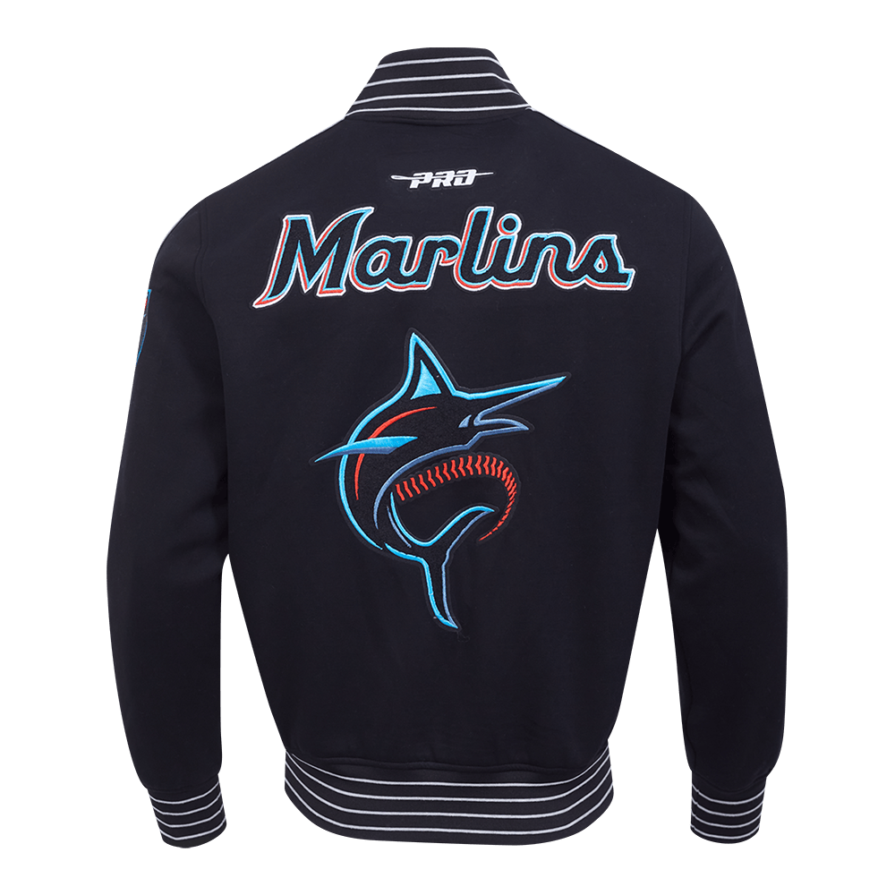 MLB MIAMI MARLINS CURRENT LOGO PRO GAME DAY MEN'S DOUBLE KNIT JACKET (BLACK/SILVER/WHITE)