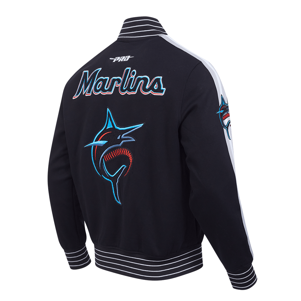 MLB MIAMI MARLINS CURRENT LOGO PRO GAME DAY MEN'S DOUBLE KNIT JACKET (BLACK/SILVER/WHITE)