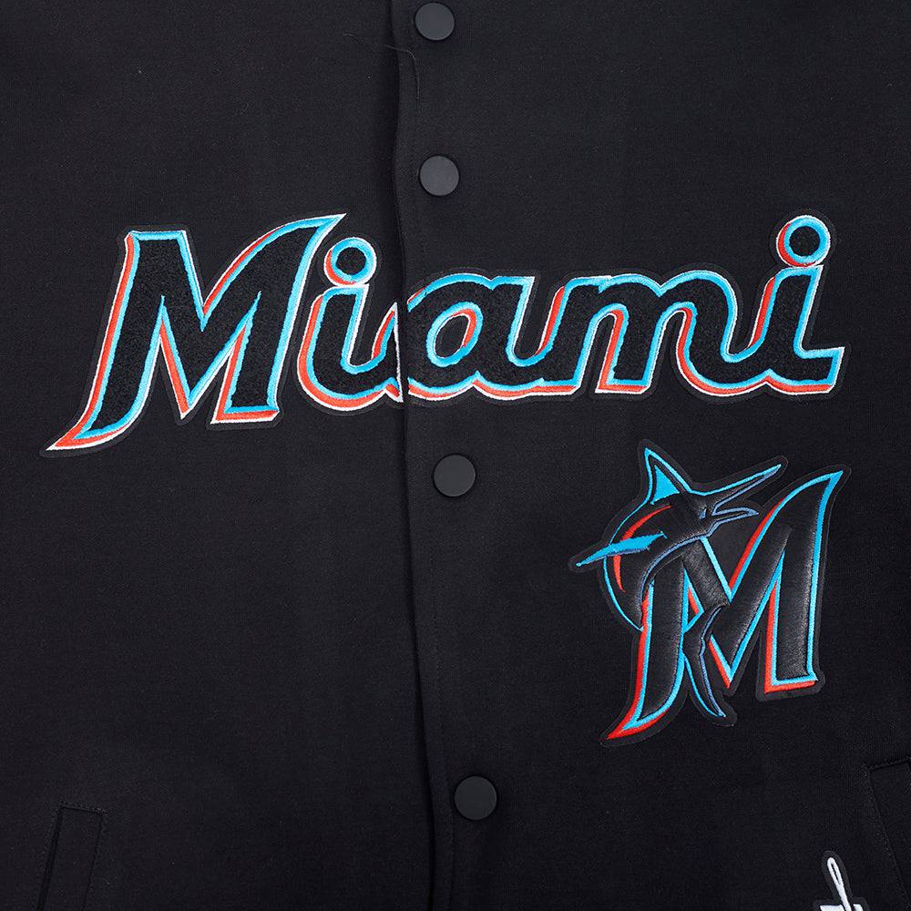 MLB MIAMI MARLINS CURRENT LOGO PRO GAME DAY MEN'S DOUBLE KNIT JACKET (BLACK/SILVER/WHITE)