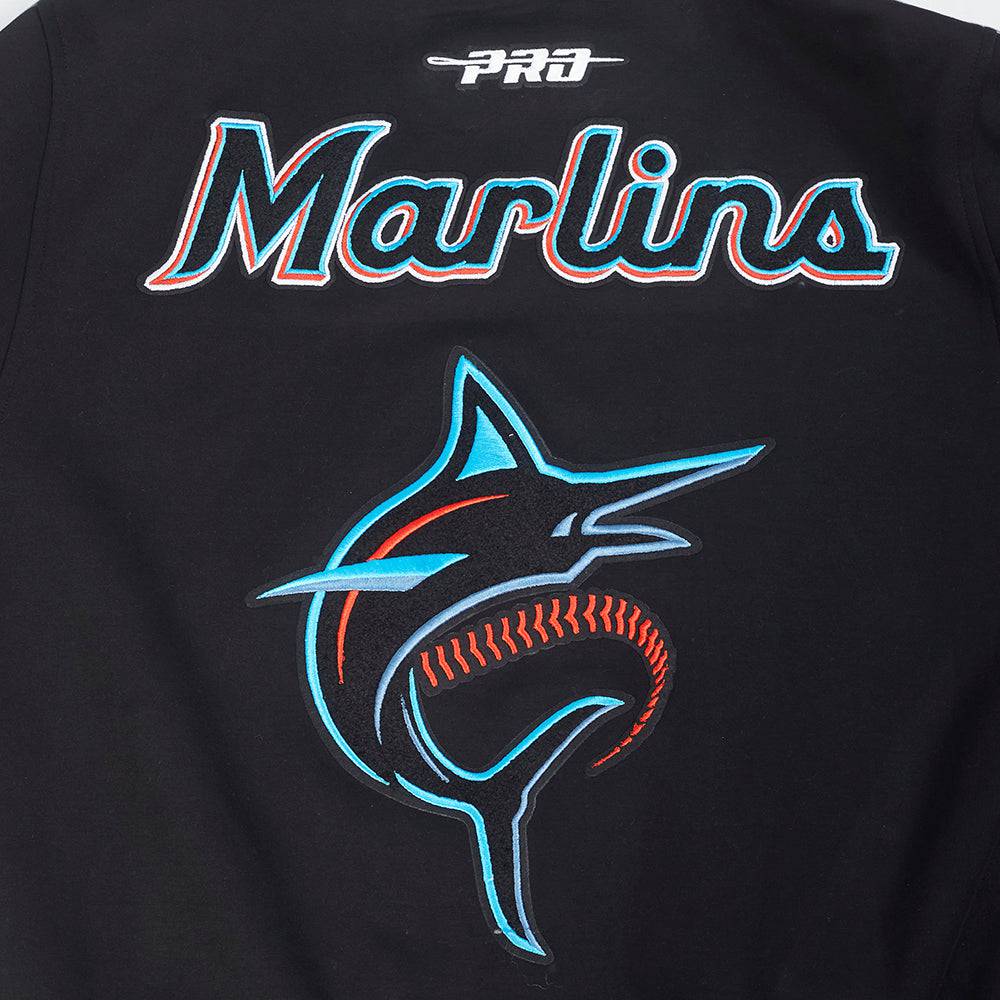 MLB MIAMI MARLINS CURRENT LOGO PRO GAME DAY MEN'S DOUBLE KNIT JACKET (BLACK/SILVER/WHITE)