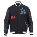 MLB MIAMI MARLINS OLD ENGLISH MEN'S RIB WOOL VARSITY JACKET (BLACK)