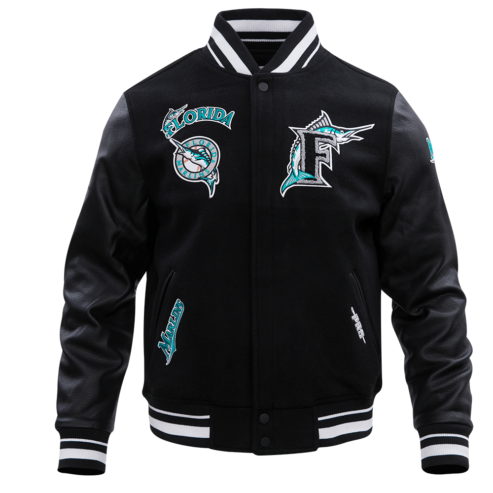 MLB FLORIDA MARLINS RETRO CLASSIC MEN'S RIB WOOL VARSITY JACKET (BLACK)