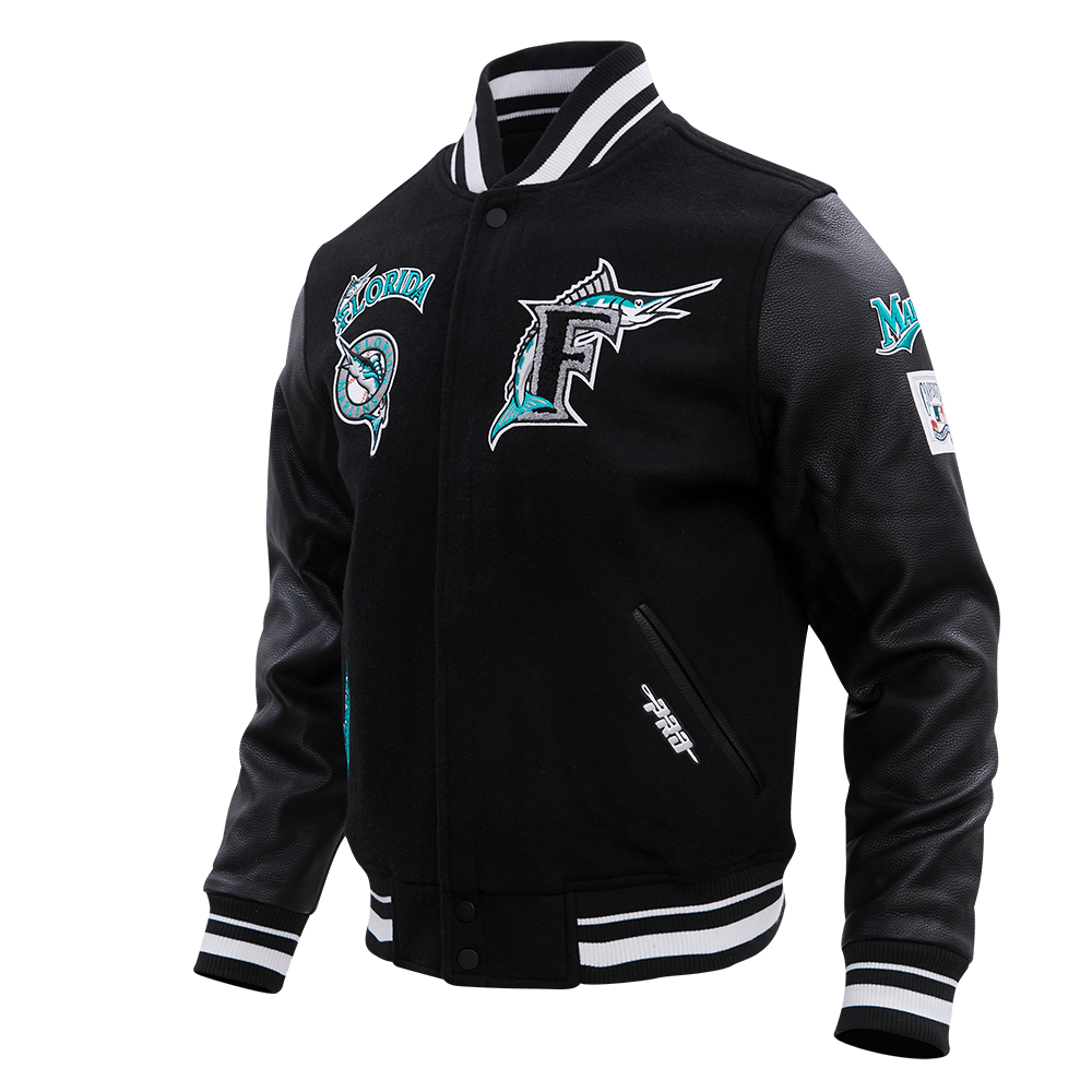 MLB FLORIDA MARLINS RETRO CLASSIC MEN'S RIB WOOL VARSITY JACKET (BLACK)