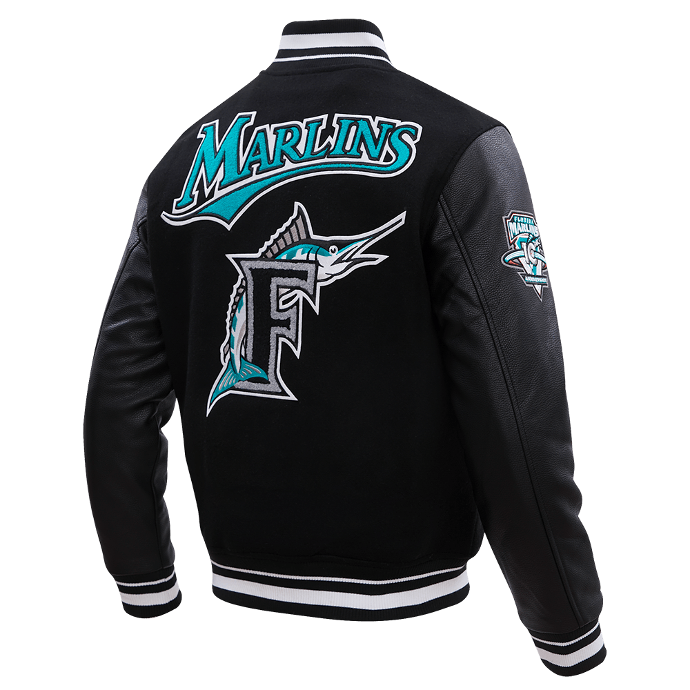 MLB FLORIDA MARLINS RETRO CLASSIC MEN'S RIB WOOL VARSITY JACKET (BLACK)