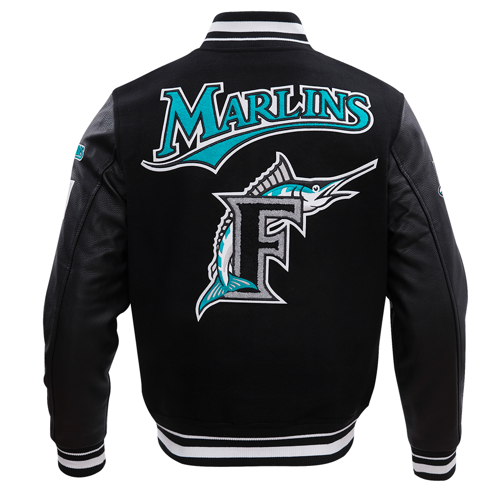 MLB FLORIDA MARLINS RETRO CLASSIC MEN'S RIB WOOL VARSITY JACKET (BLACK)