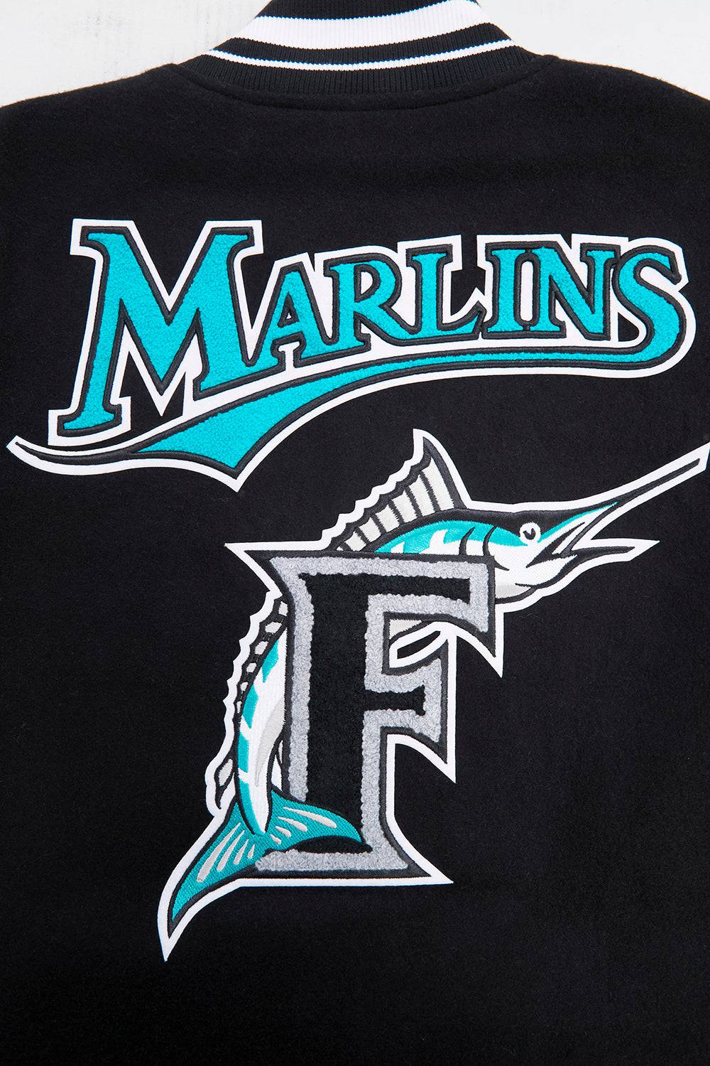 MLB FLORIDA MARLINS RETRO CLASSIC MEN'S RIB WOOL VARSITY JACKET (BLACK)