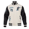 MLB FLORIDA MARLINS RETRO CLASSIC MEN'S RIB WOOL VARSITY JACKET (EGGSHELL/BLACK)