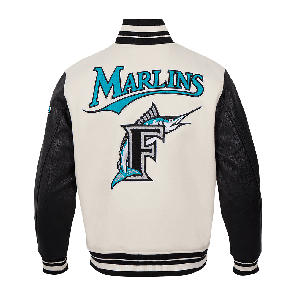 MLB FLORIDA MARLINS RETRO CLASSIC MEN'S RIB WOOL VARSITY JACKET (EGGSHELL/BLACK)