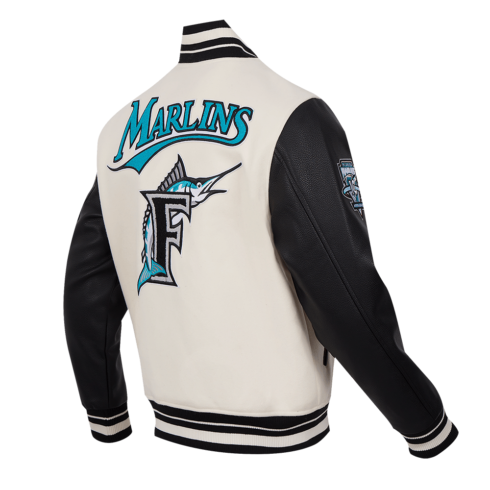 MLB FLORIDA MARLINS RETRO CLASSIC MEN'S RIB WOOL VARSITY JACKET (EGGSHELL/BLACK)