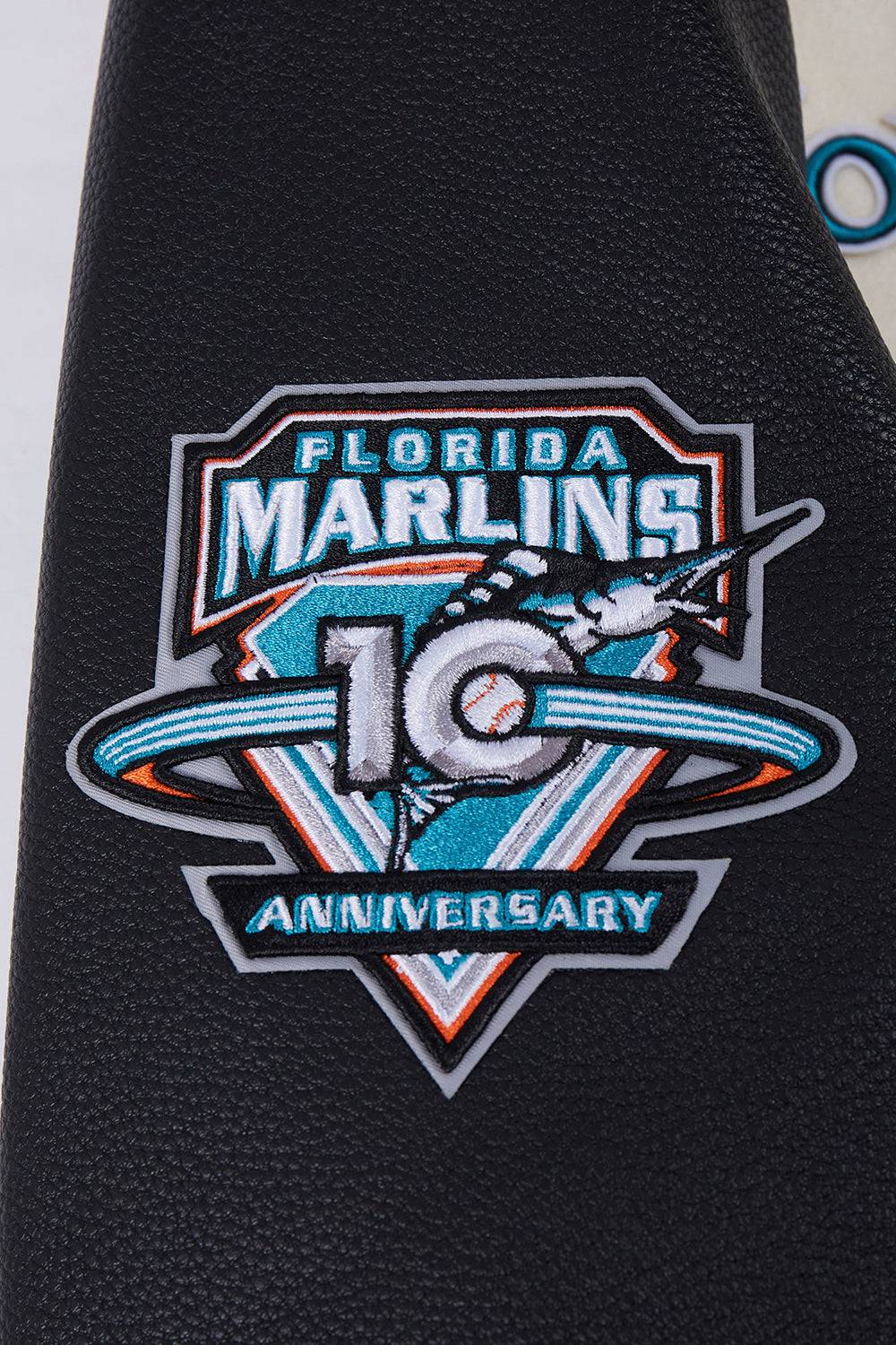MLB FLORIDA MARLINS RETRO CLASSIC MEN'S RIB WOOL VARSITY JACKET (EGGSHELL/BLACK)