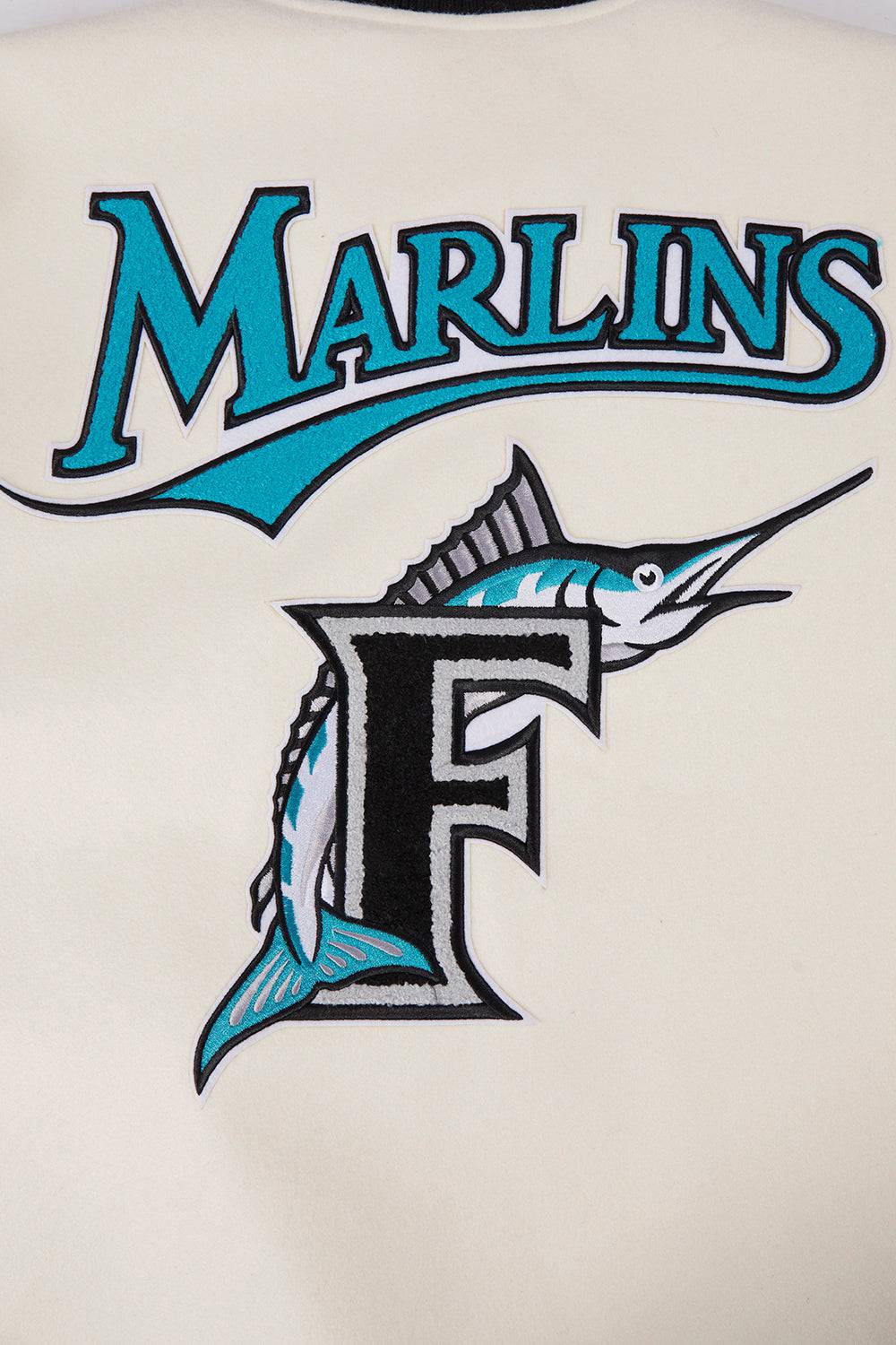MLB FLORIDA MARLINS RETRO CLASSIC MEN'S RIB WOOL VARSITY JACKET (EGGSHELL/BLACK)