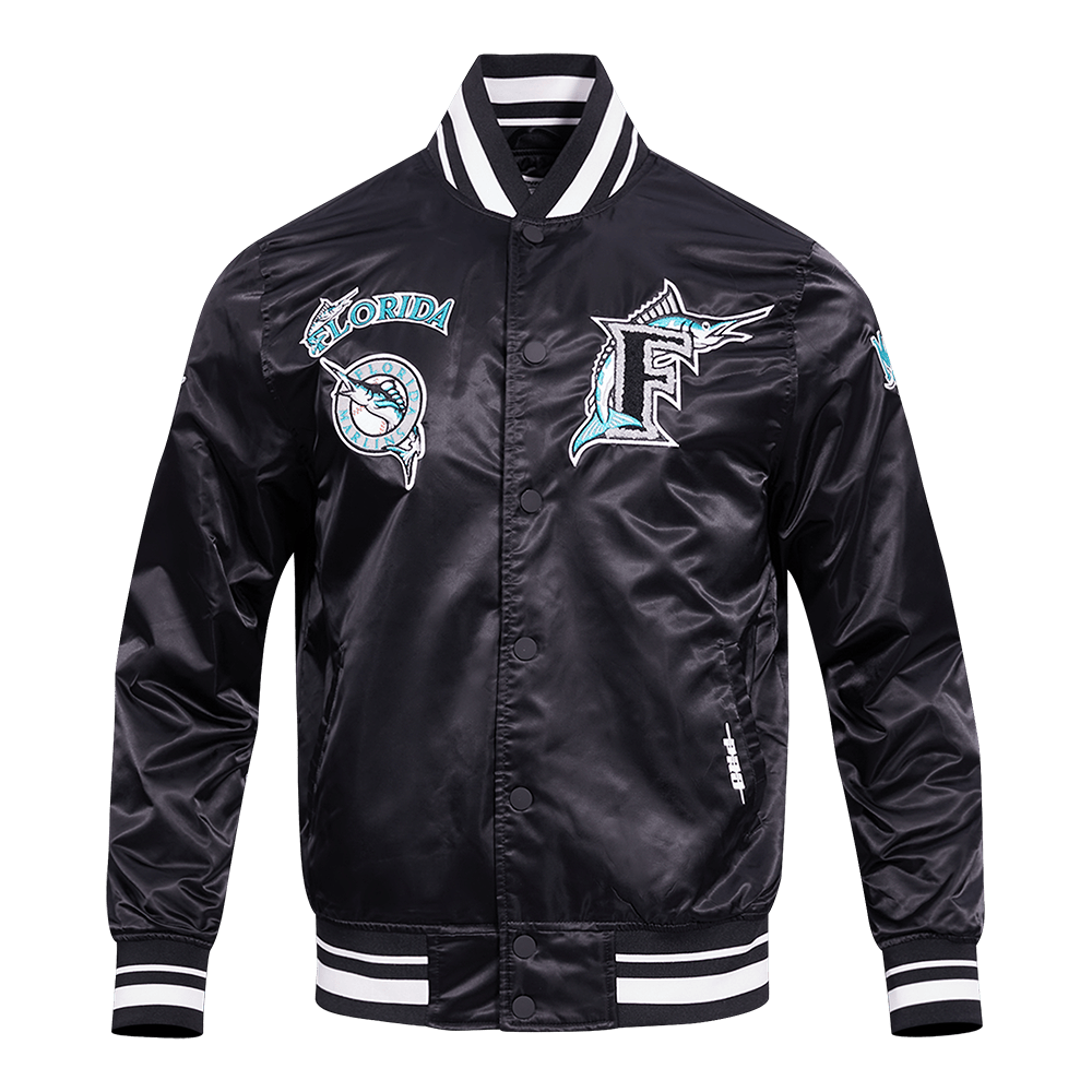 MLB FLORIDA MARLINS RETRO CLASSIC MEN'S RIB SATIN JACKET (BLACK)