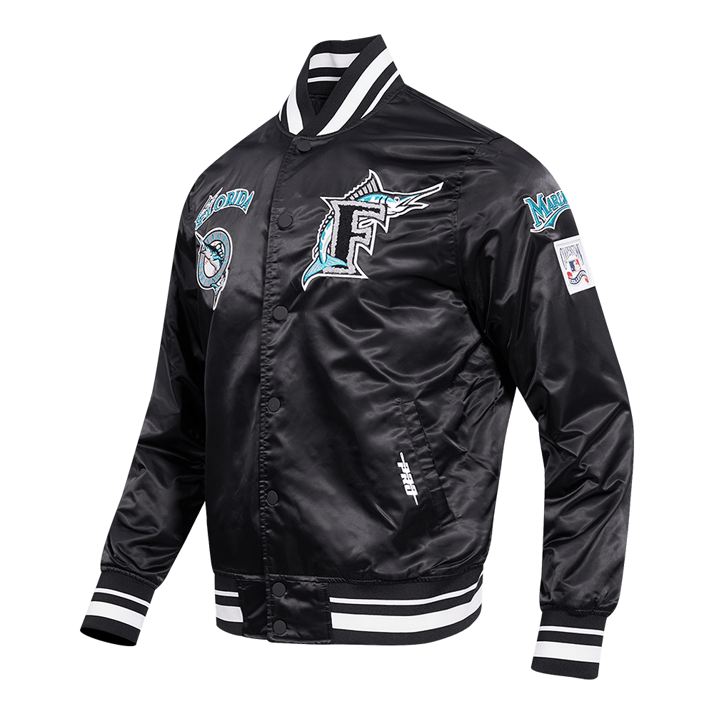 MLB FLORIDA MARLINS RETRO CLASSIC MEN'S RIB SATIN JACKET (BLACK)