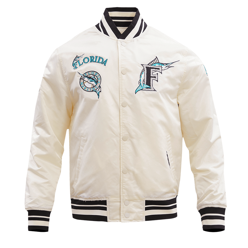 MLB FLORIDA MARLINS RETRO CLASSIC MEN'S RIB SATIN JACKET (EGGSHELL/BLACK)