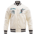 MLB FLORIDA MARLINS RETRO CLASSIC MEN'S RIB SATIN JACKET (EGGSHELL/BLACK)