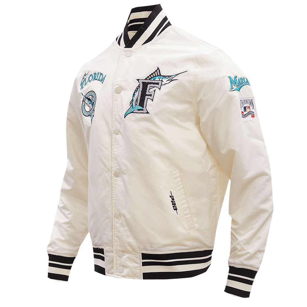 MLB FLORIDA MARLINS RETRO CLASSIC MEN'S RIB SATIN JACKET (EGGSHELL/BLACK)