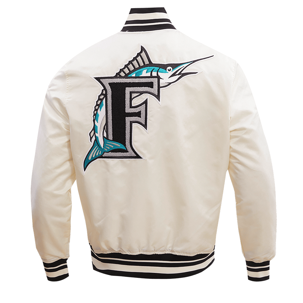 MLB FLORIDA MARLINS RETRO CLASSIC MEN'S RIB SATIN JACKET (EGGSHELL/BLACK)