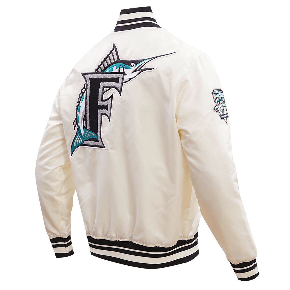 MLB FLORIDA MARLINS RETRO CLASSIC MEN'S RIB SATIN JACKET (EGGSHELL/BLACK)