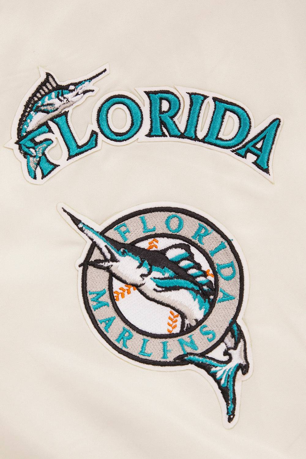 MLB FLORIDA MARLINS RETRO CLASSIC MEN'S RIB SATIN JACKET (EGGSHELL/BLACK)