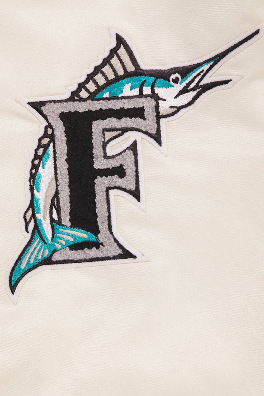 MLB FLORIDA MARLINS RETRO CLASSIC MEN'S RIB SATIN JACKET (EGGSHELL/BLACK)