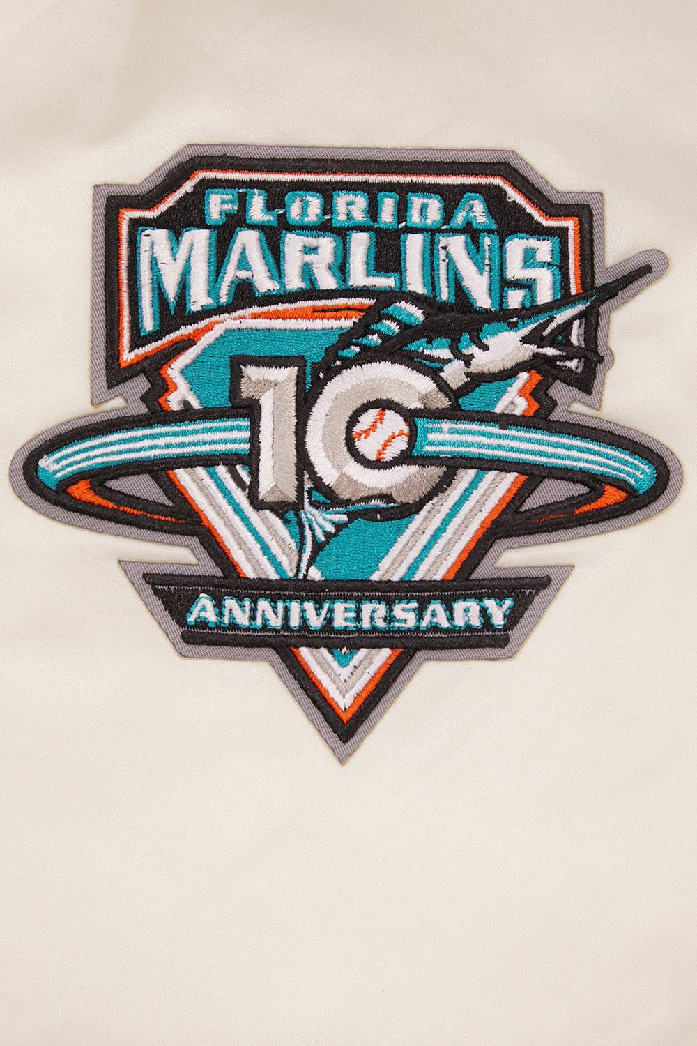 MLB FLORIDA MARLINS RETRO CLASSIC MEN'S RIB SATIN JACKET (EGGSHELL/BLACK)