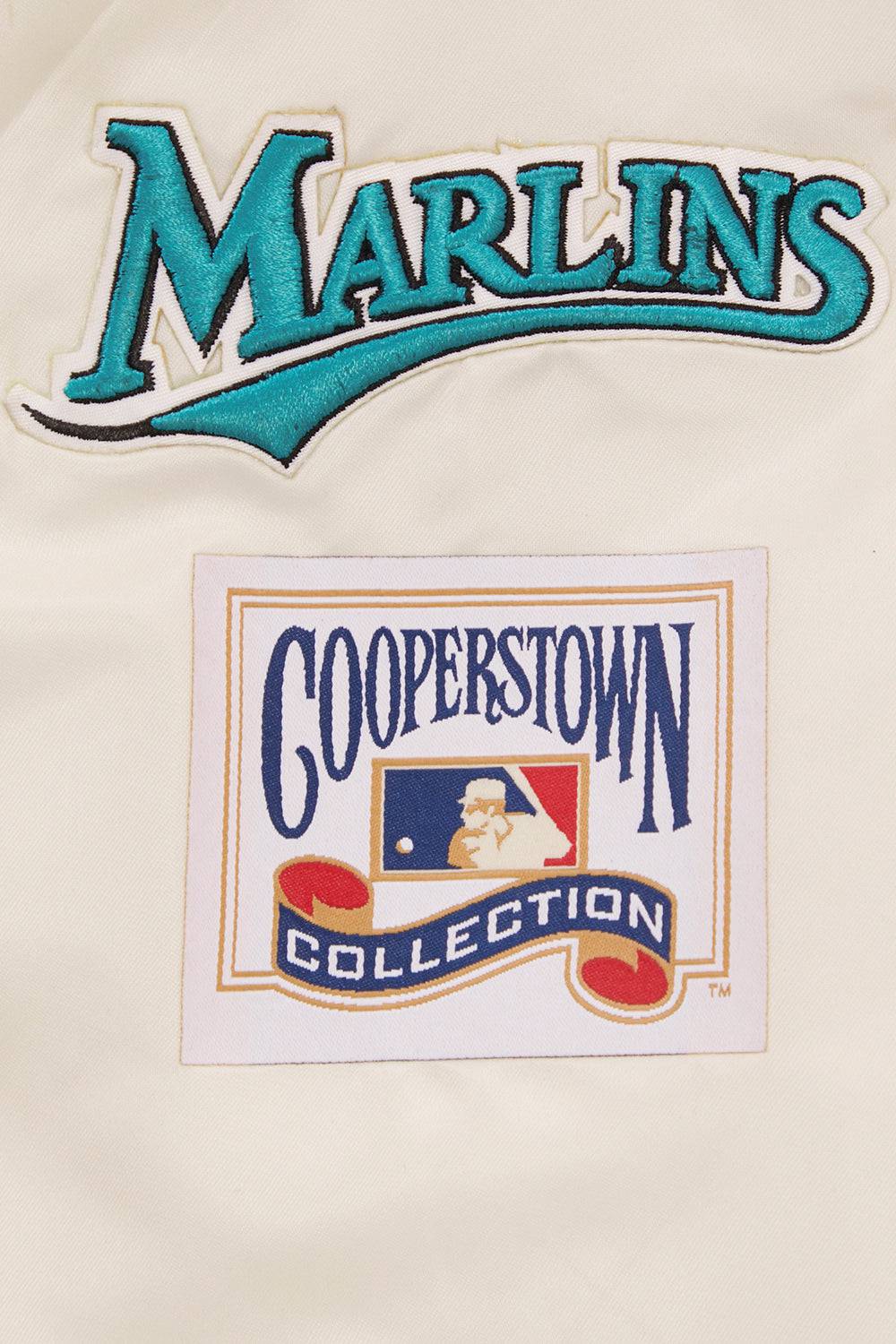 MLB FLORIDA MARLINS RETRO CLASSIC MEN'S RIB SATIN JACKET (EGGSHELL/BLACK)