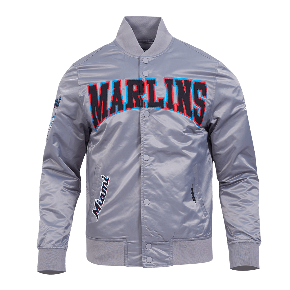 CHAQUETA DE SATÉN MLB MIAMI MARLINS CON ESCUDO (GRIS)