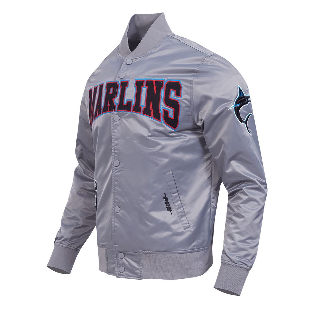 CHAQUETA DE SATÉN MLB MIAMI MARLINS CON ESCUDO (GRIS)