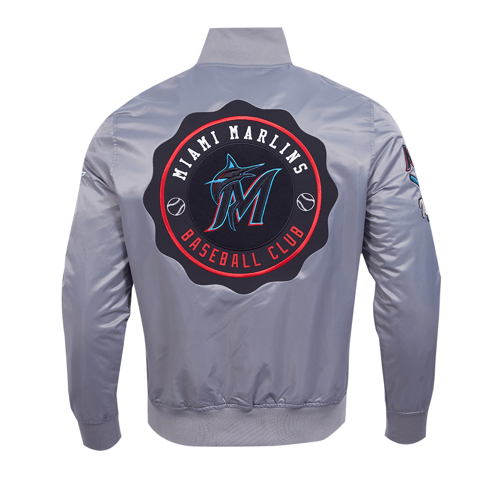 CHAQUETA DE SATÉN MLB MIAMI MARLINS CON ESCUDO (GRIS)