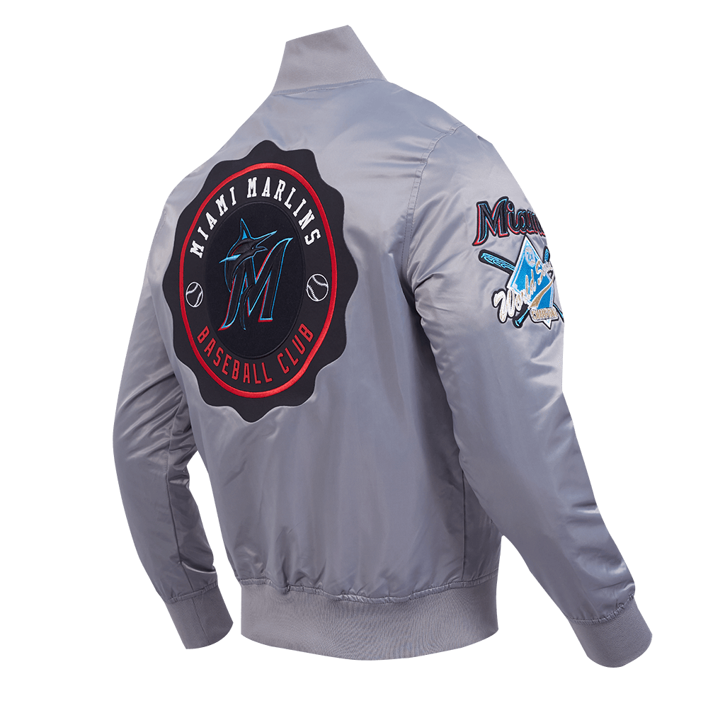 CHAQUETA DE SATÉN MLB MIAMI MARLINS CON ESCUDO (GRIS)