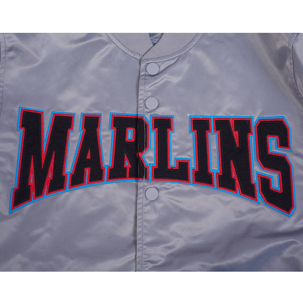 CHAQUETA DE SATÉN MLB MIAMI MARLINS CON ESCUDO (GRIS)
