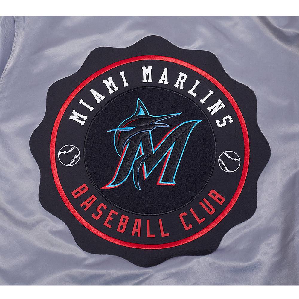 CHAQUETA DE SATÉN MLB MIAMI MARLINS CON ESCUDO (GRIS)