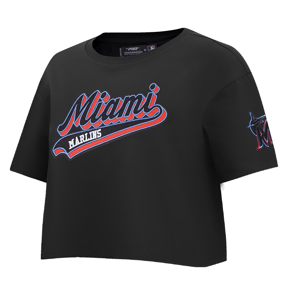 MLB MIAMI MARLINS SCRIPT TAIL WOMEN'S SINGLE JERSEY BOXY TOP (BLACK)