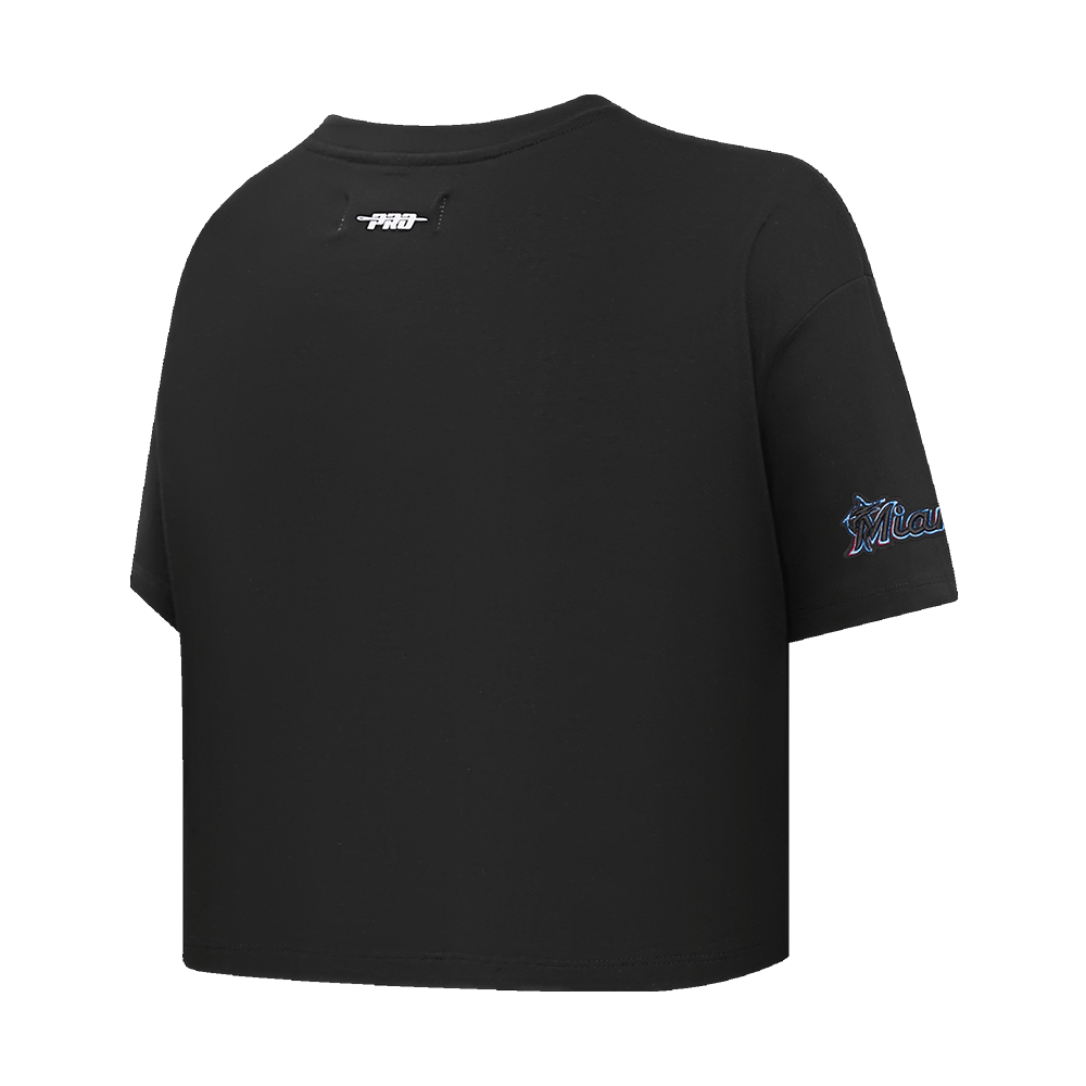 MLB MIAMI MARLINS SCRIPT TAIL WOMEN'S SINGLE JERSEY BOXY TOP (BLACK)