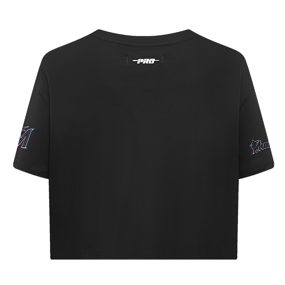 MLB MIAMI MARLINS SCRIPT TAIL WOMEN'S SINGLE JERSEY BOXY TOP (BLACK)